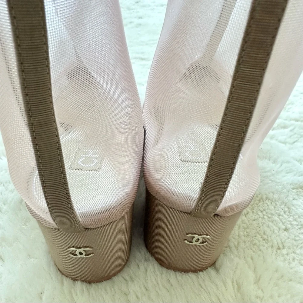 CHANEL mesh pink boots size 38,5 EU Authentic Retail 1700$